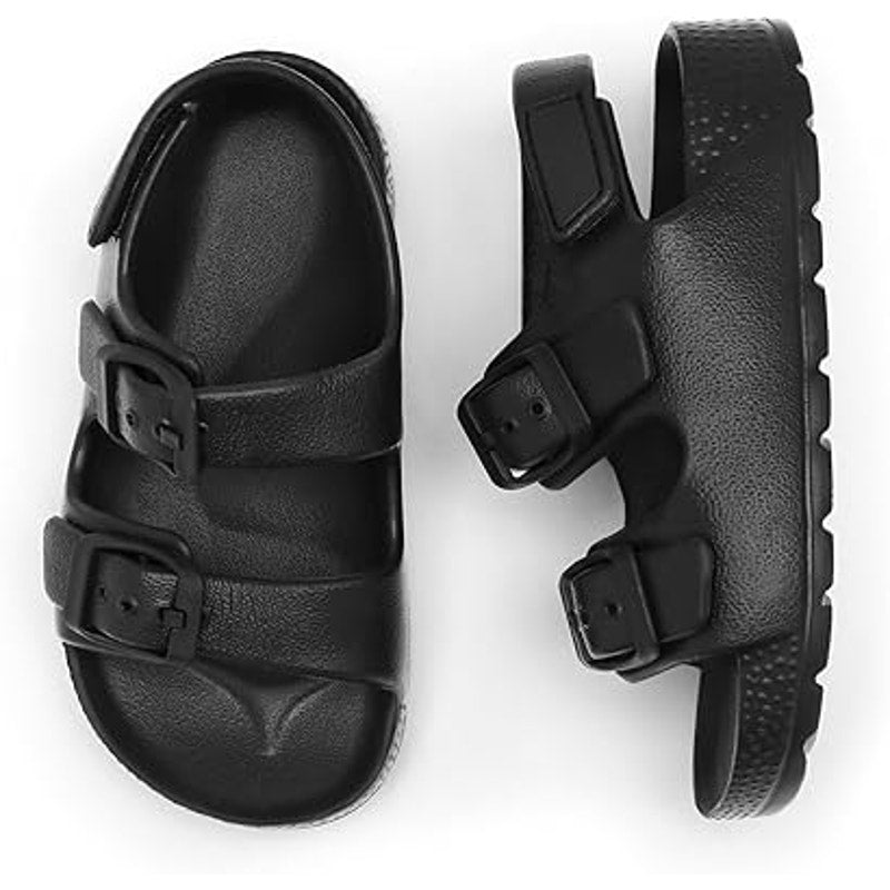 ChayChax Boys Size 13 Black Double Buckle Hook Loop Strap Water Sandals Shoes