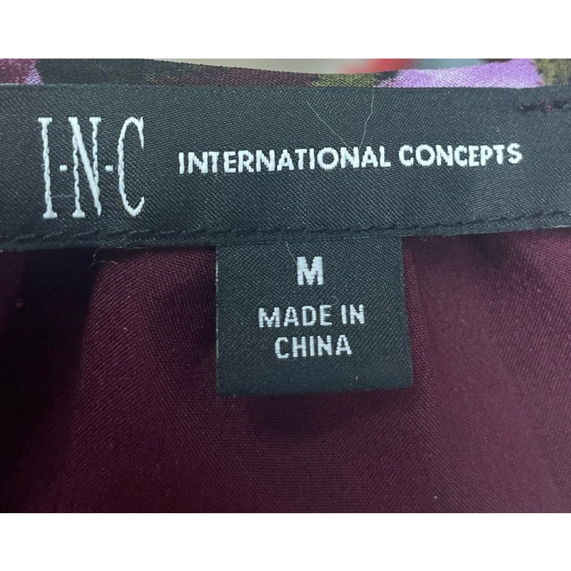 INC International Concepts Womens Medium Long Sleeve Floral Keyhole Blouse Top