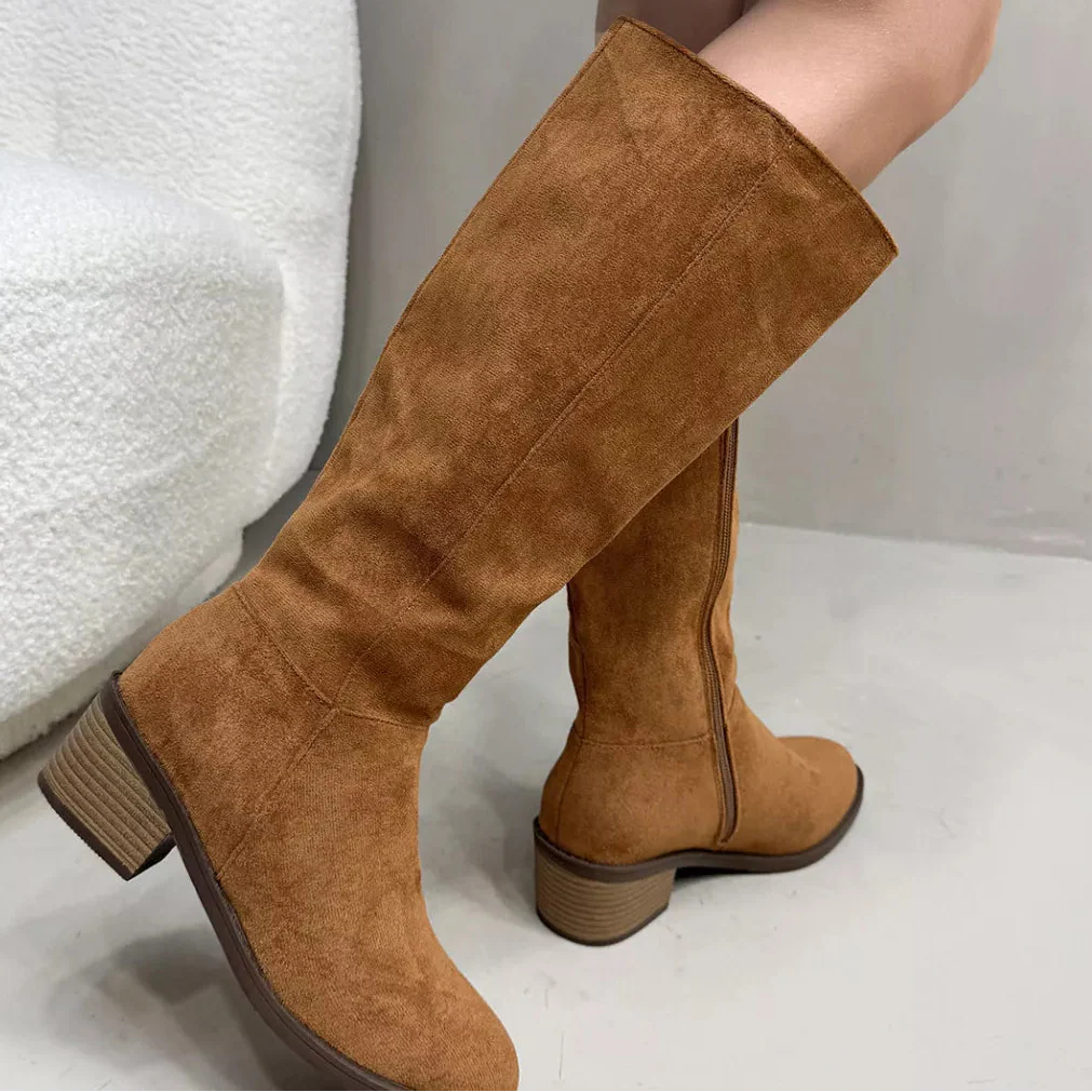 Women's Suede Knee-High Boots | Side Zipper Mid-Heel | Knee High Boots for Women