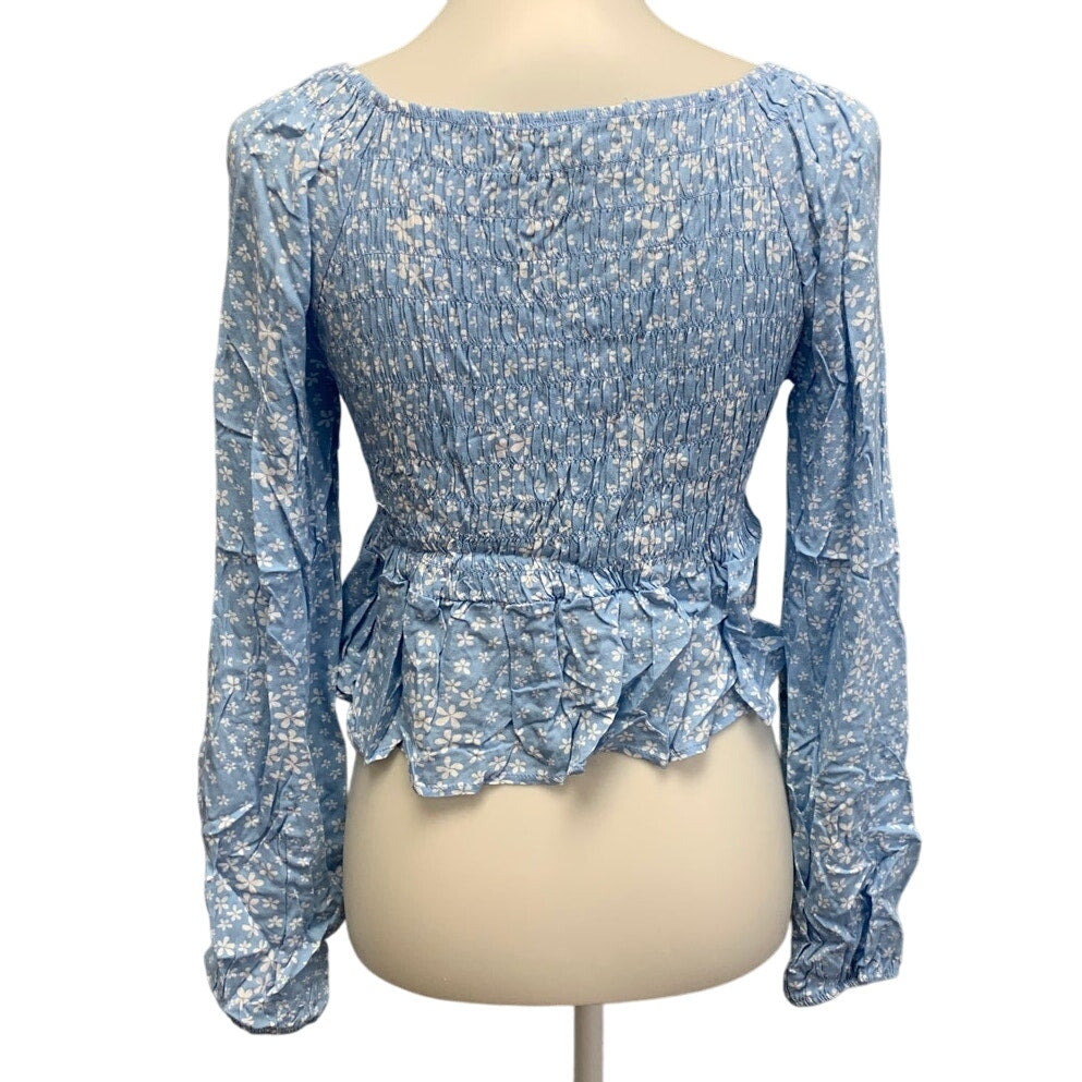 LA Hearts Womens Medium Ruffled Long Sleeve Cropped Floral Smocked Blouse Shirt