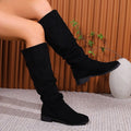 Women's Plus Size Suede Chunky Heel Slip-On Boots | Round Toe High Shaft