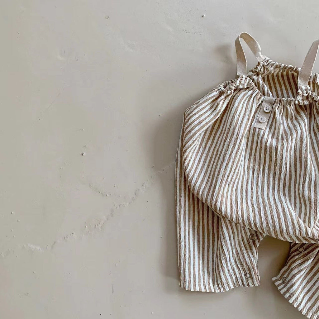 Summer Infant Thin Vertical Striped Suspender Jumpsuit