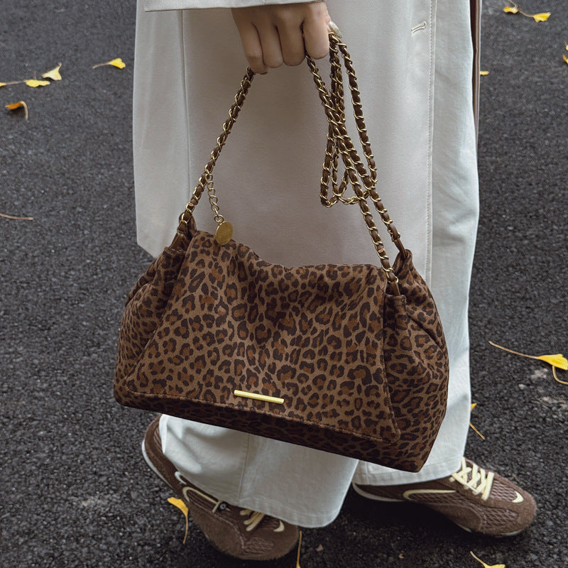 Leopard Print Shoulder Bag for Women | PU Leather Double Strap Handbag