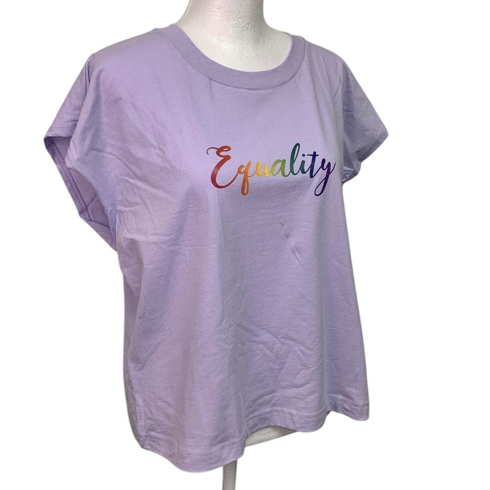 New Handprinted Womens Large Purple 100% Cotton Rainbow Equality Muscle Tee