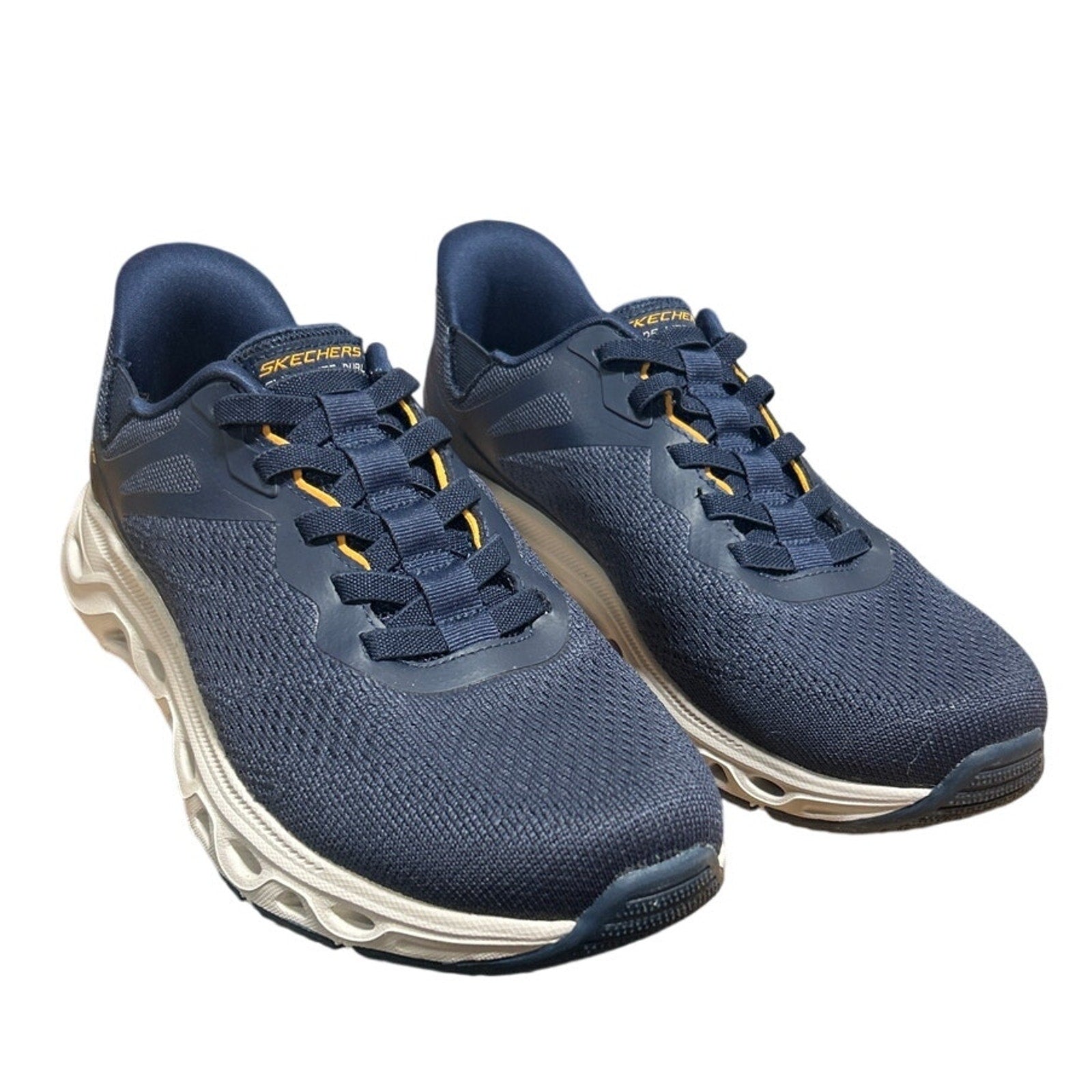 Skechers Men Size 12 Navy Blue Mesh Hands Free Swift Fit Slide On Athletic Shoes