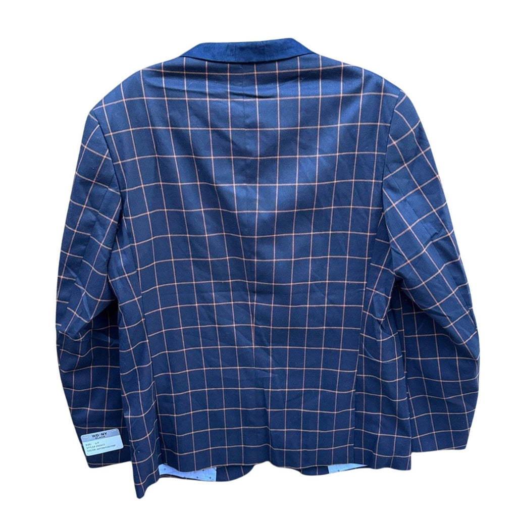 NWT New WD-NY Mens Large Navy Blue Orange Plaid 2 Button PolyCotton Blazer