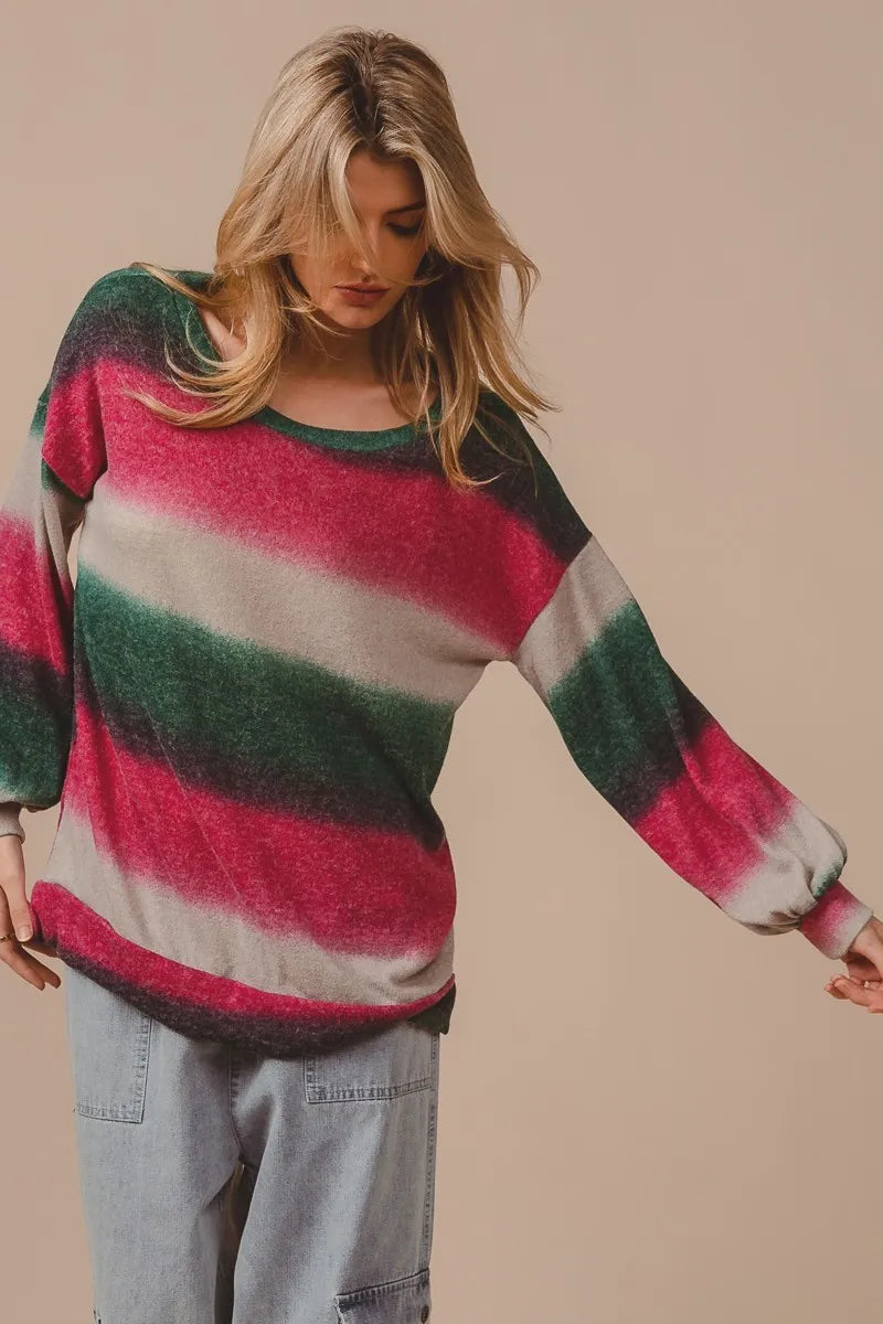 BiBi Striped Gradation Print Knit Top