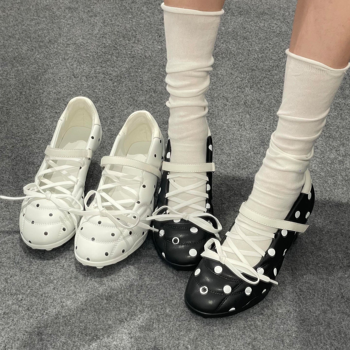 Women's Polka-Dot Mary Jane Heels - Vintage Cross-Strap Shoes