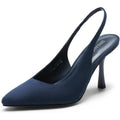 Dream Pairs Womens 7.5 Navy 3.5" Heel Suede Closed Pointed Toe Slingback Shoes