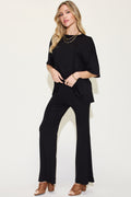 Comfy Bamboo Drop Shoulder Tee & Flare Pants Set