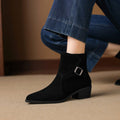 Women's Retro Chunky Heel Ankle Boots | Round Toe Satin Low-Top Fall Winter Boots