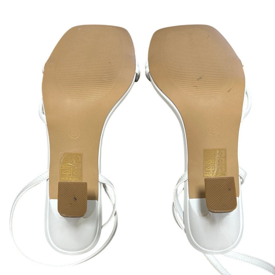 Goderci Womens Size 8.5 White 3" Heel Open Square Toe Ankle Strap Shoes