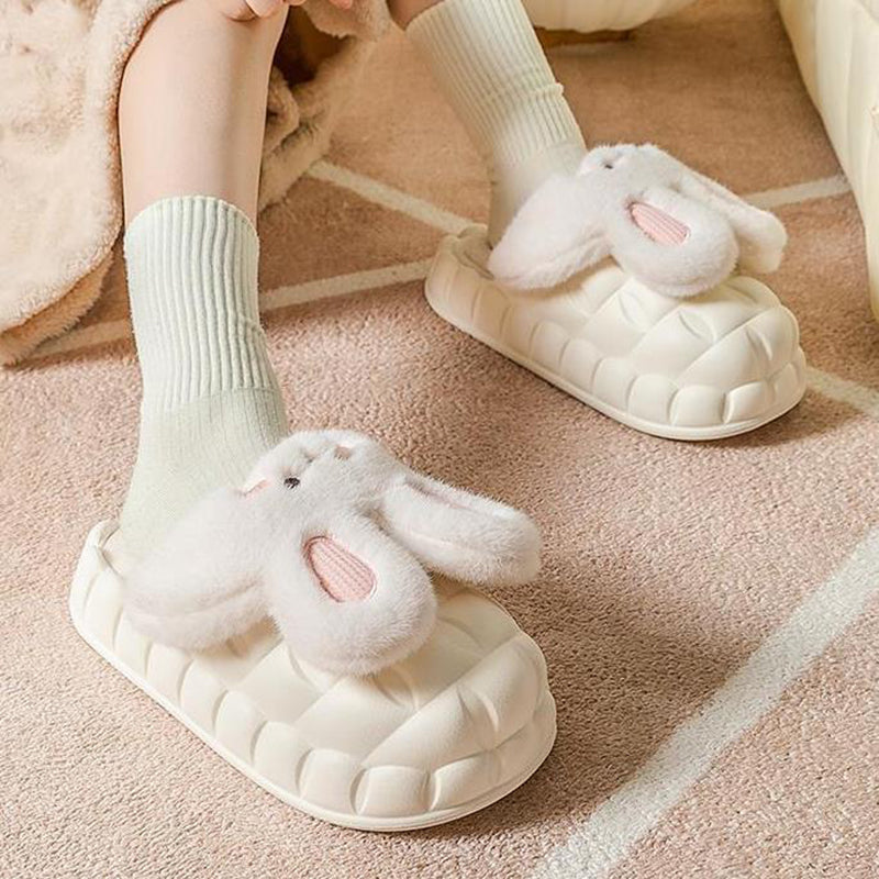Unisex Cute Rabbit Fuzzy Slippers | Detachable Washable Plush House Shoes