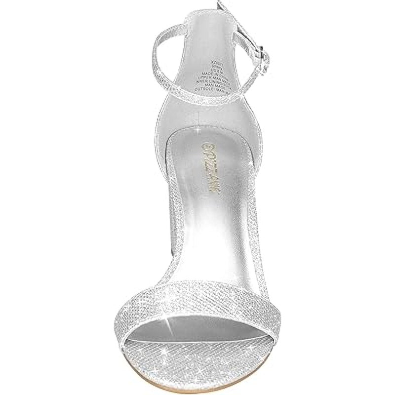 Pizz Annu Womens Size 7 Silver Glitter 2.5" Heel Open Toe Ankle Strap Shoes