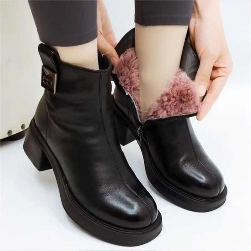 Women's Chunky Mid Heel Short Boots – Round Toe Block Heel Ankle Boots