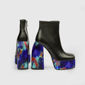 Women's High-Heel Leather Fashion Boots - Square Toe Chunky Heel Side Zipper