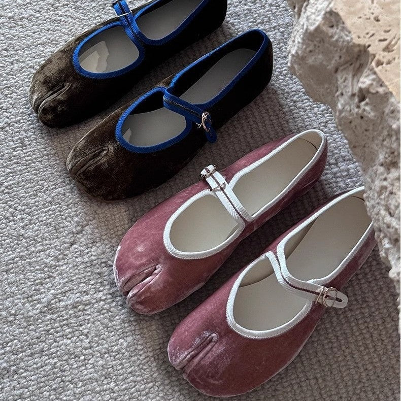 Women's Corduroy Ballet Flats | Single Strap Round Toe Slip-On Shoes