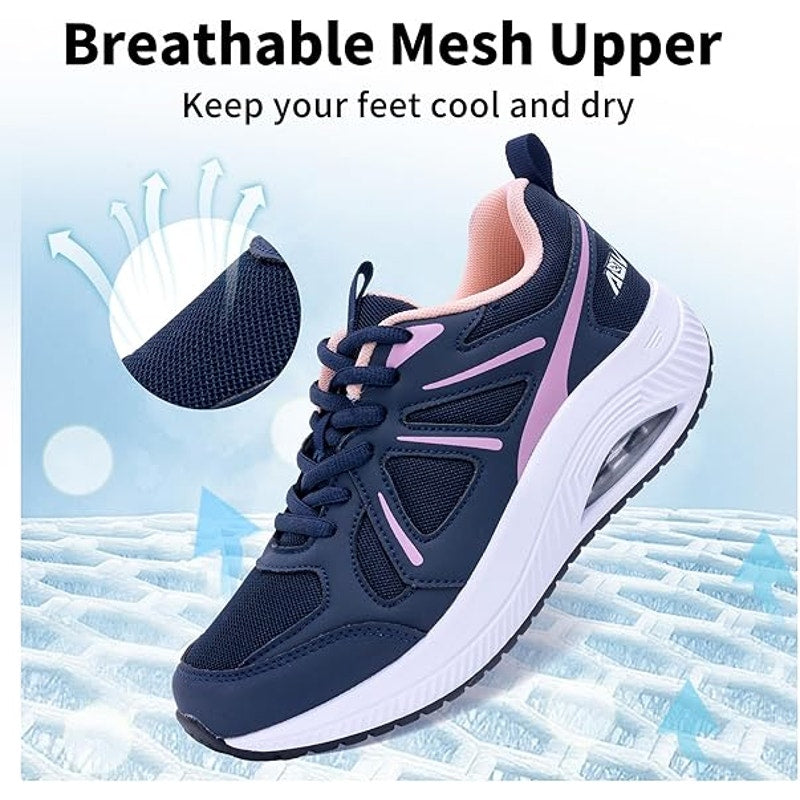 AOV Women Size 9.5 Navy Pink Arch Support Orthotic Lace Up Sneaker Walking Shoes