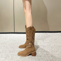 Women's Embroidered Western Cowboy Boots - Chunky Heel Knight Boots