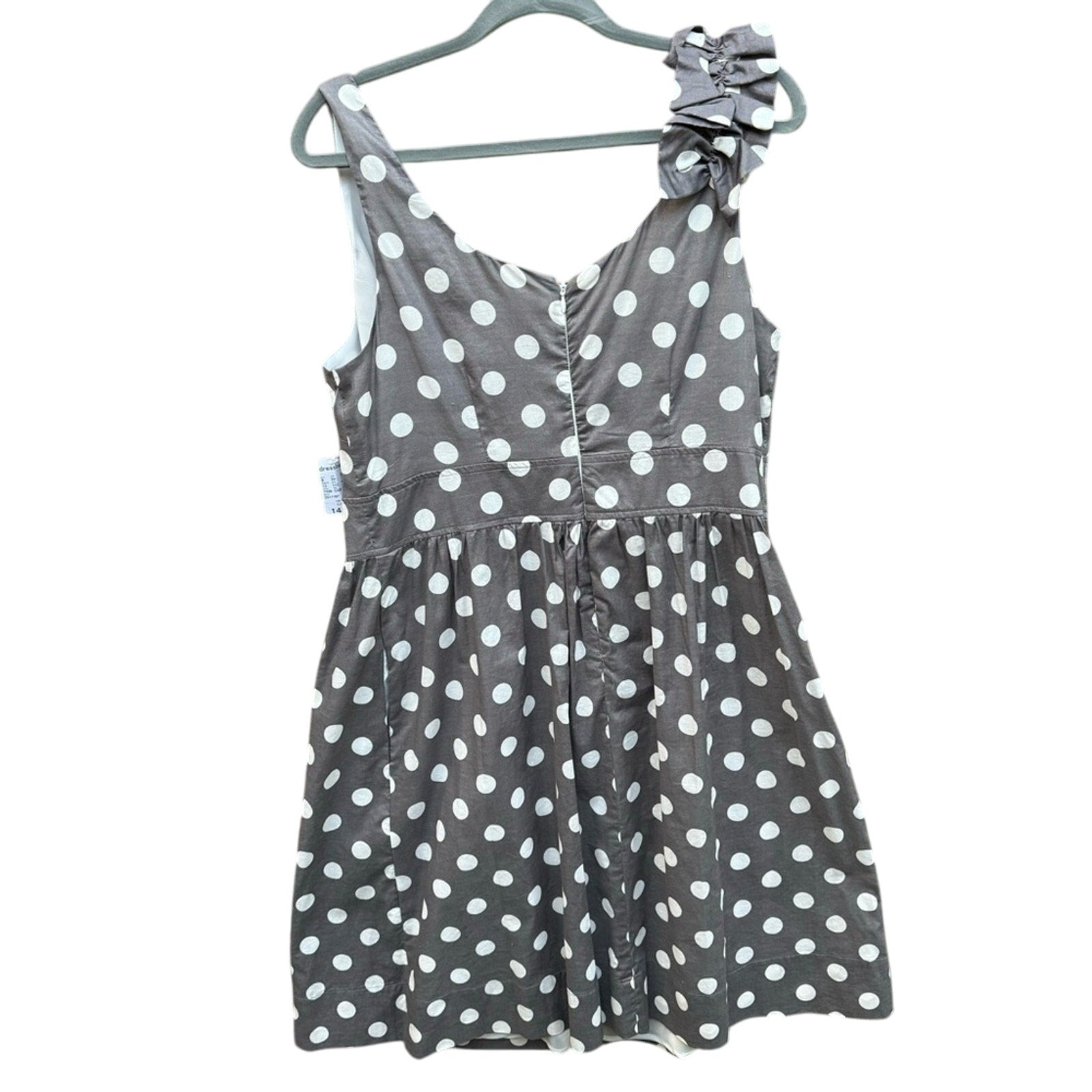 Dress Barn Women Size 14 Polka Dot Lined V Neck Thin Strap A Line Dress