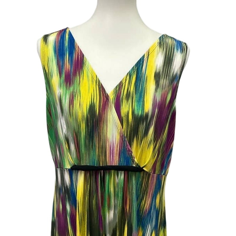 Elementz Large Long Watercolor Stripe Sleeveless Deep VNeck Polyester Maxi Dress