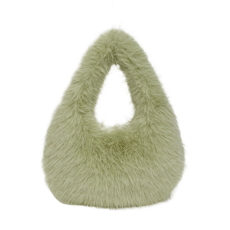 Women's Plush Tote Bag – Soft Oval Handbag for Everyday Casual Use