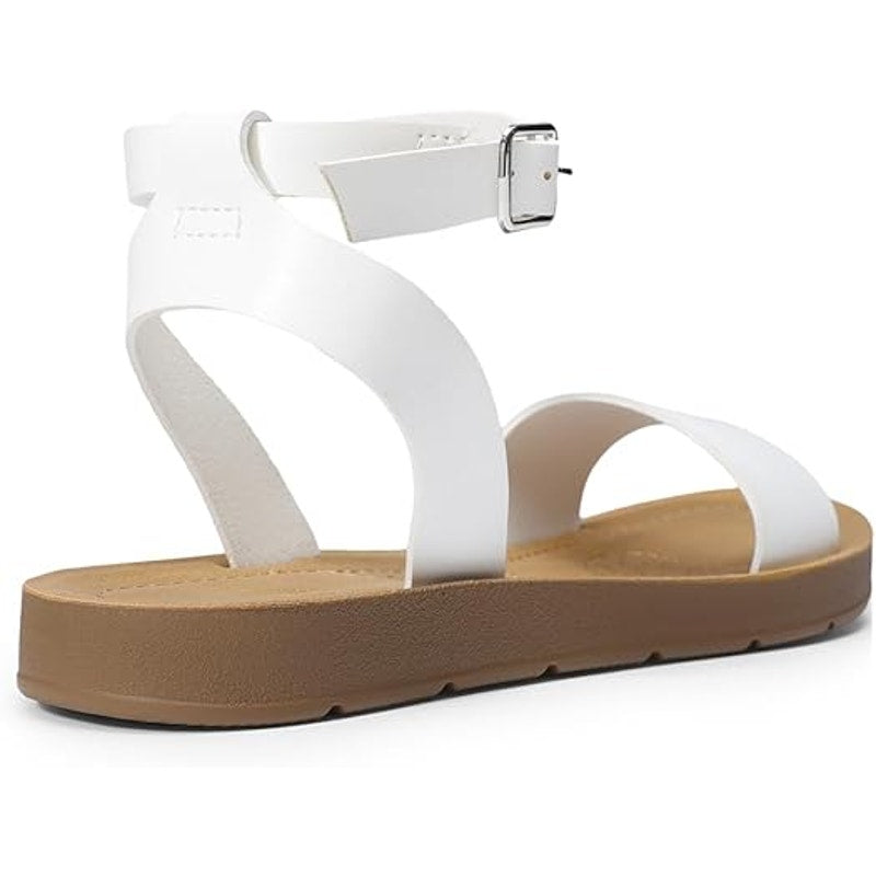 Dream Pairs Womens Size 7 White Sandal Ankle Buckle Strap Open Round Toe Shoes