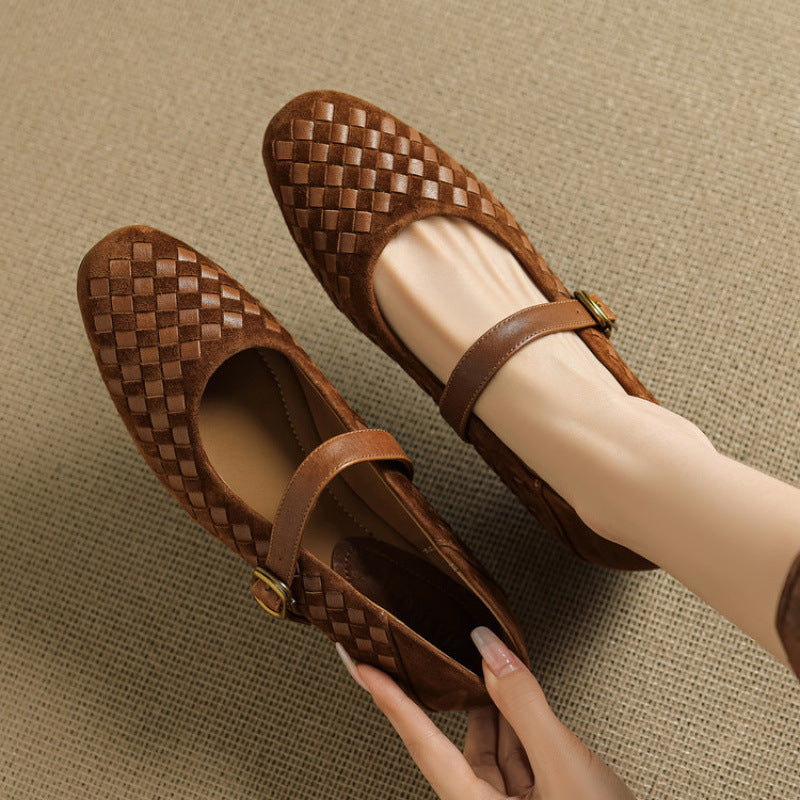Mary Jane Sheepskin Leather Shoes With Single Strap