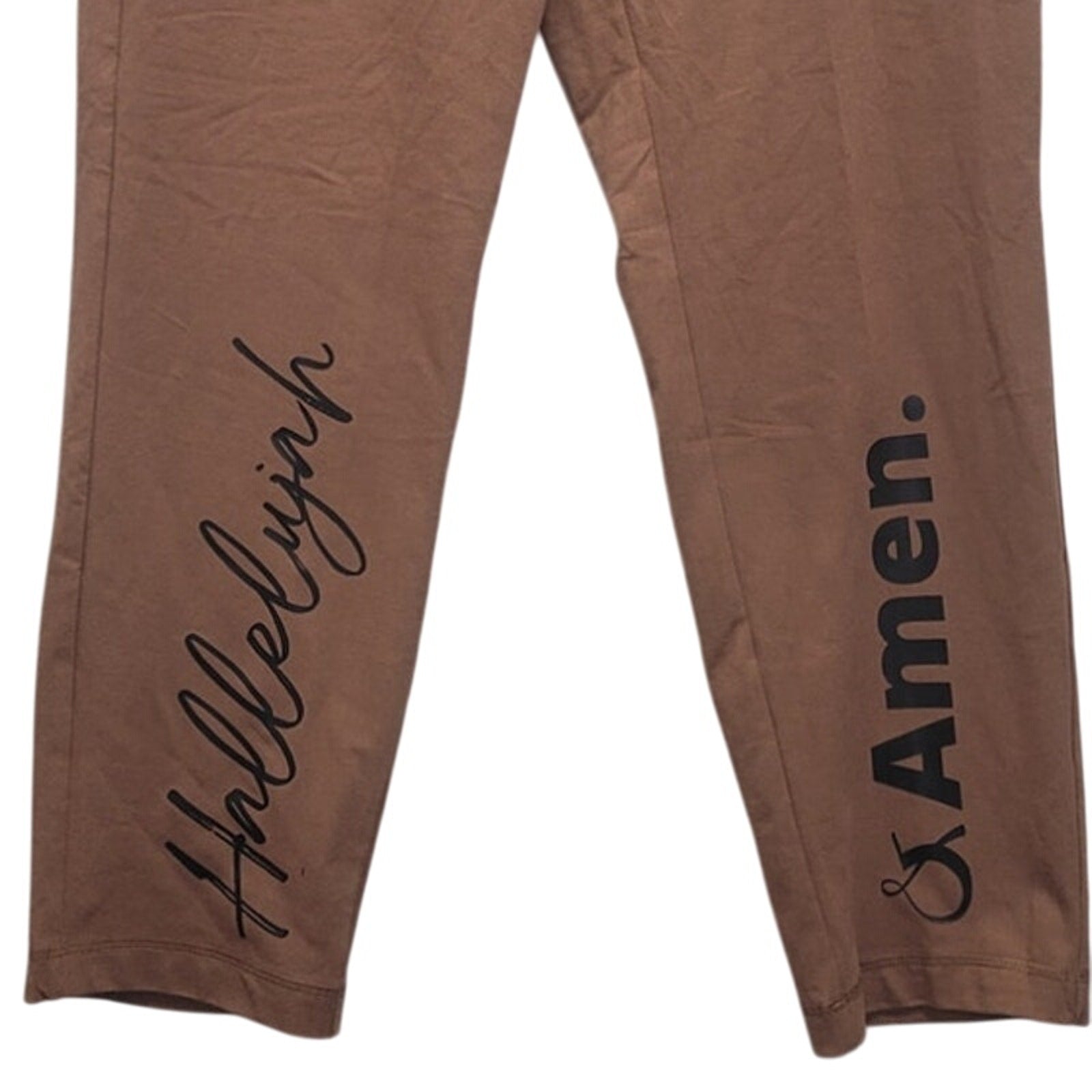 Hand Printed New Athletic Works Womens Medium Petite Hallelujah Amen Yoga Pants