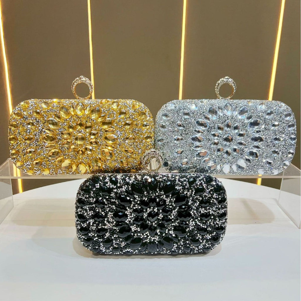 Women's Diamond Embellished Crossbody Clutch Bag | Chain Shoulder Bag