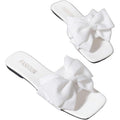 Verdusa Womens Size 9.5 White Fabric Bow Slide On Flat Open Toe Sandal Shoes
