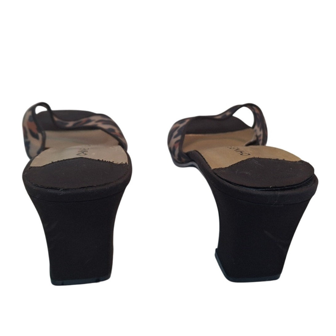 Chinese Laundry Womens Size 8.5 Sandy Brown Slip On Leopard Spot Open Toe Heels