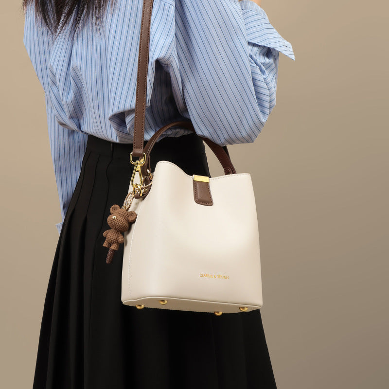 Women's Genuine Leather Crossbody Bucket Bag | Second-Layer Cowhide Shoulder Bag