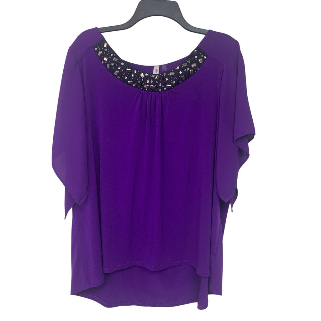 NY Collection Womens 3X PolySpandex Beaded Neck Short Sleeve Career Blouse