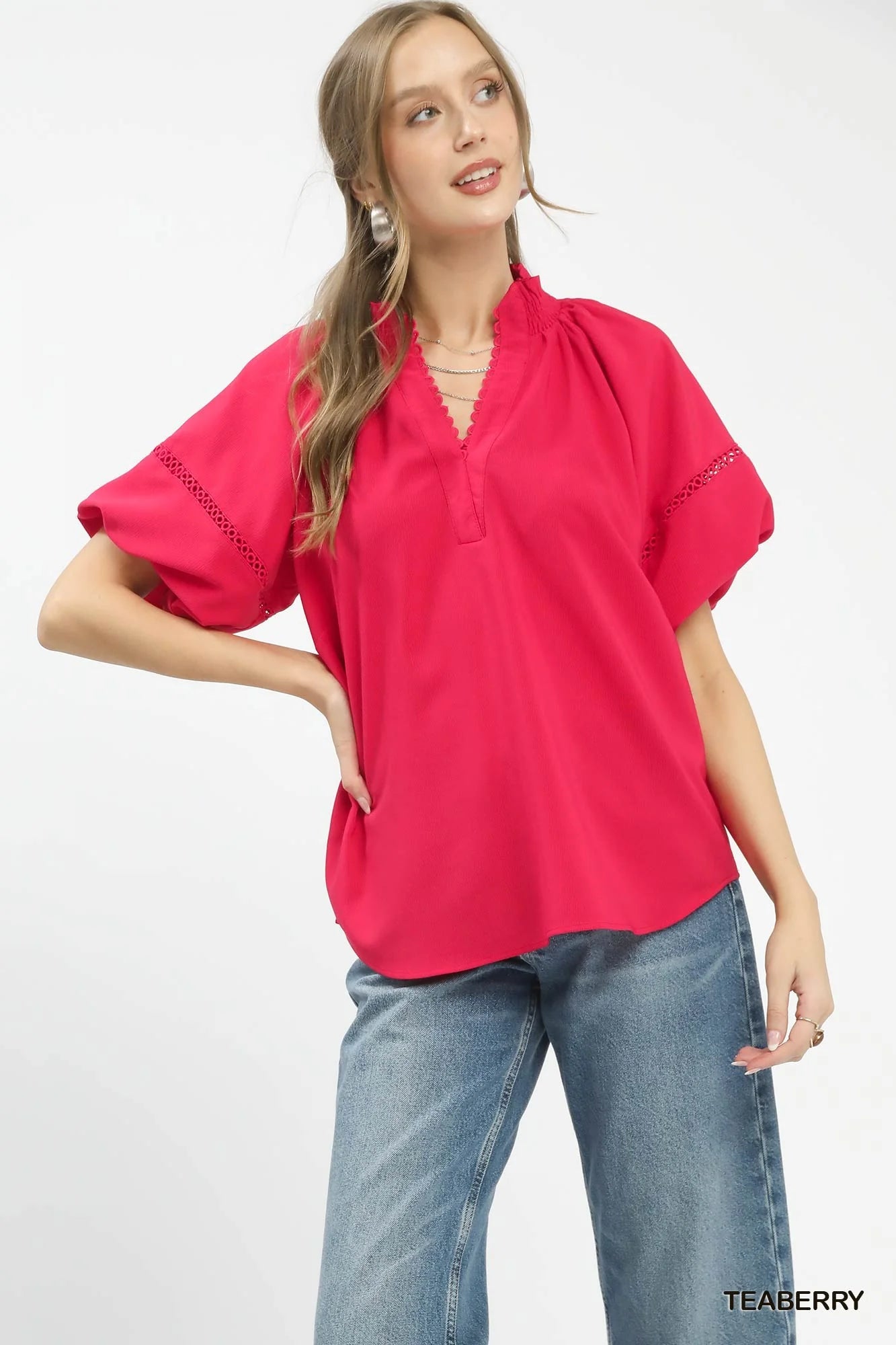 Umgee Lace Trim Peasant Top