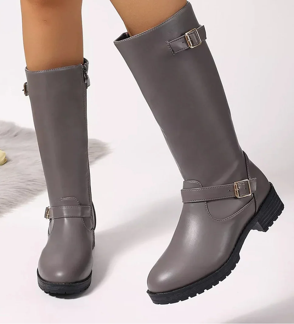 Women's Round Toe Block Heel Boots | Mid Heel Side Zip Ankle Boots