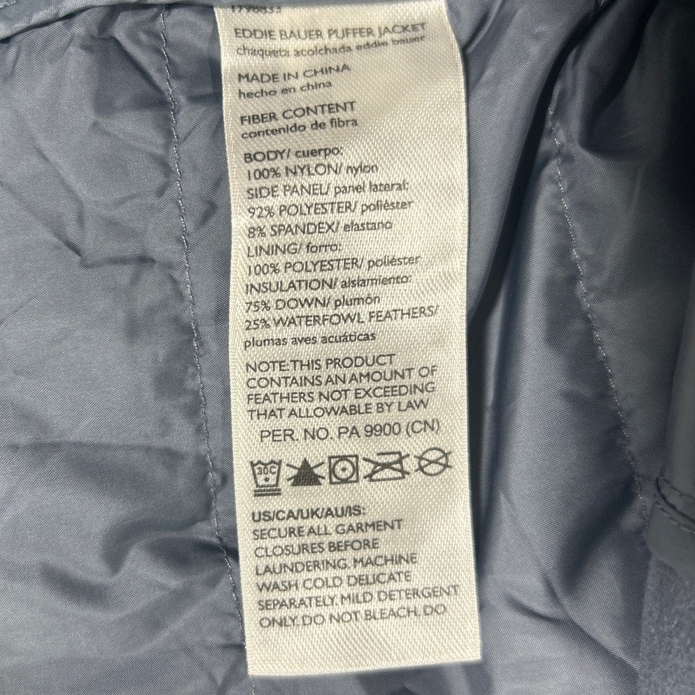 New Eddie Bauer Mens XL Blue Hooded Zip Up Soft Packable 550 Down Puffer Jacket