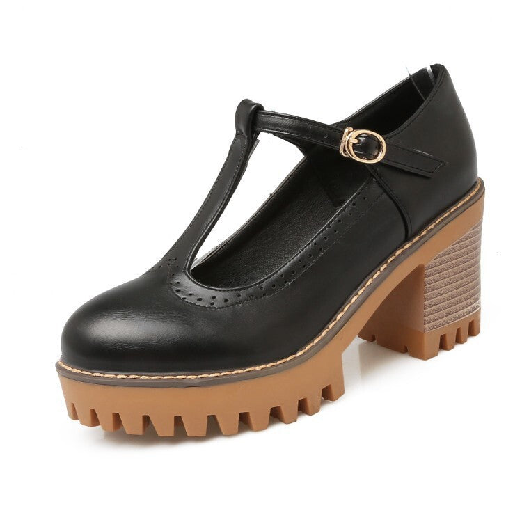 Women's Retro Lace-Trim Hidden Wedge High Heels | Low-Top Buckle Strap Shoes