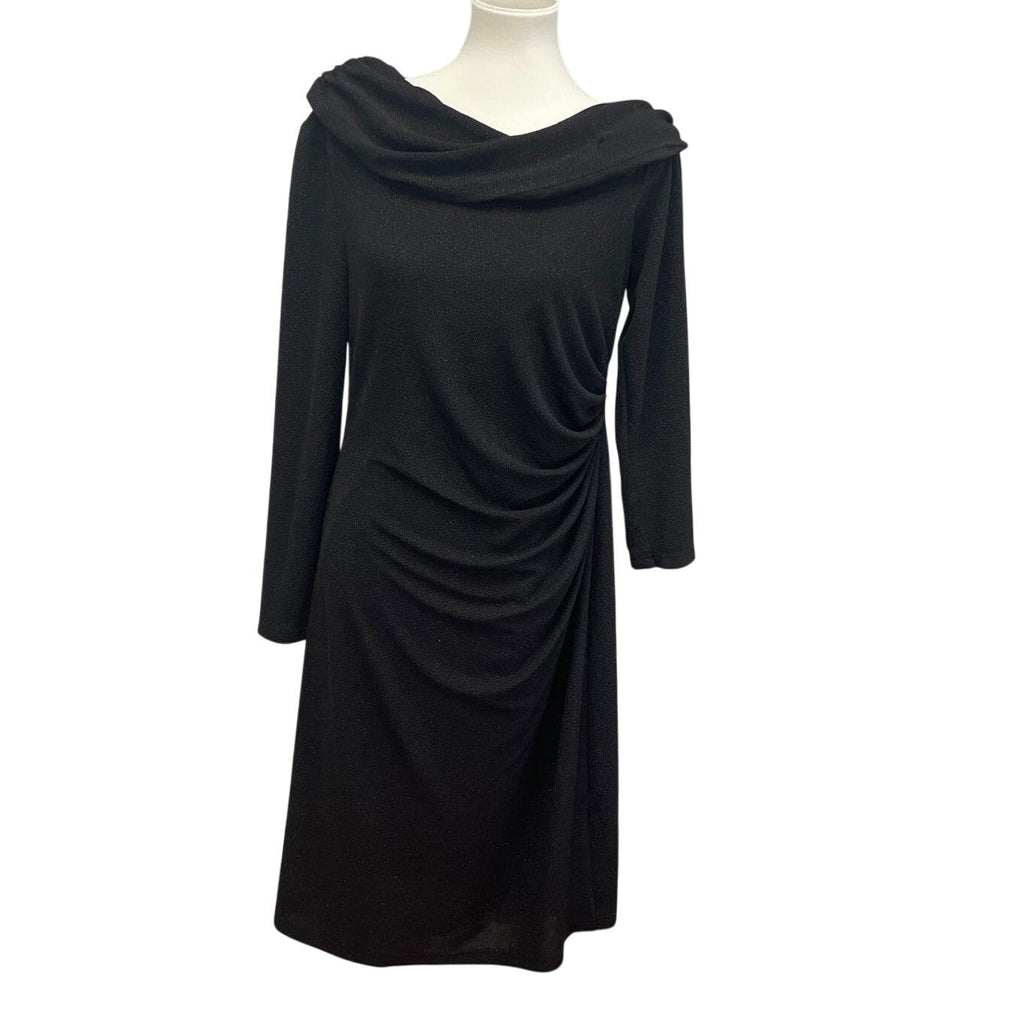 DB Studio Womens Size 14 Long Sleeve Swoop Neck Glitter Black Midi Formal Dress