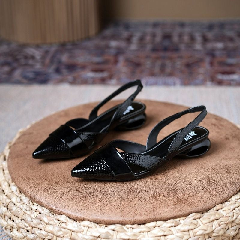Women's Patent Leather Cutout High-Heel Sandals - Pointed Toe Slip-On Heels