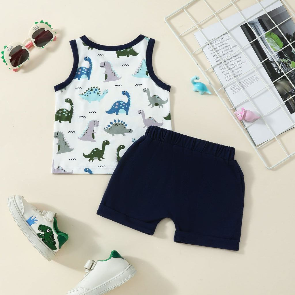 Boys Fashion Cartoon Dinosaur Printed Two-piece Suit