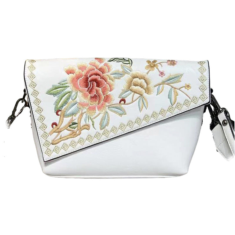 Embroidered Chinese-Style Women's Handbag - PU Leather Crossbody Shoulder Bag with Multiple Compartments