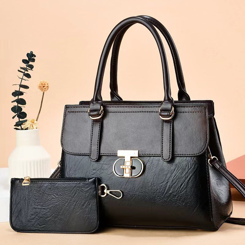 Women's Two-Piece PU Leather Shoulder Bag Set | Crossbody Handbag + Mini Coordinating Bag