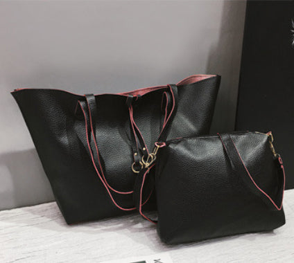 Women's PU Leather Ribbon Shoulder Bag Two-Piece Set | Tassel Crossbody Handbag
