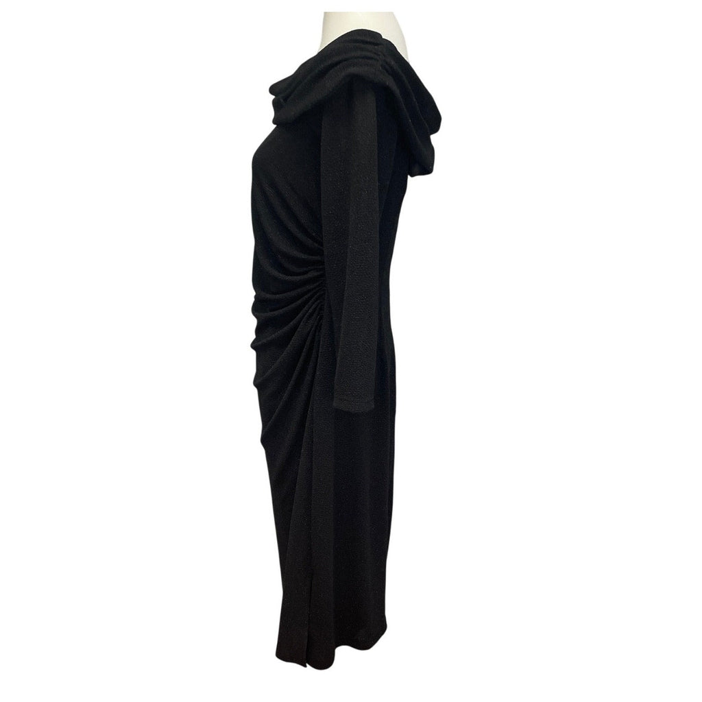 DB Studio Womens Size 14 Long Sleeve Swoop Neck Glitter Black Midi Formal Dress