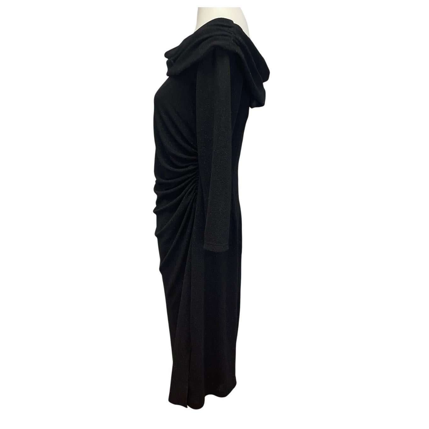 DB Studio Womens Size 14 Long Sleeve Swoop Neck Glitter Black Midi Formal Dress