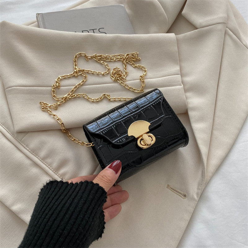 Mini Chain Shoulder Bag – Women's PU Leather Crossbody Bag | Black, Silver & Gold