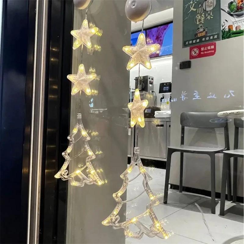 Christmas 3Pcs LED Star Hanging Lights For Home Decor Suction Cup Battery Powered