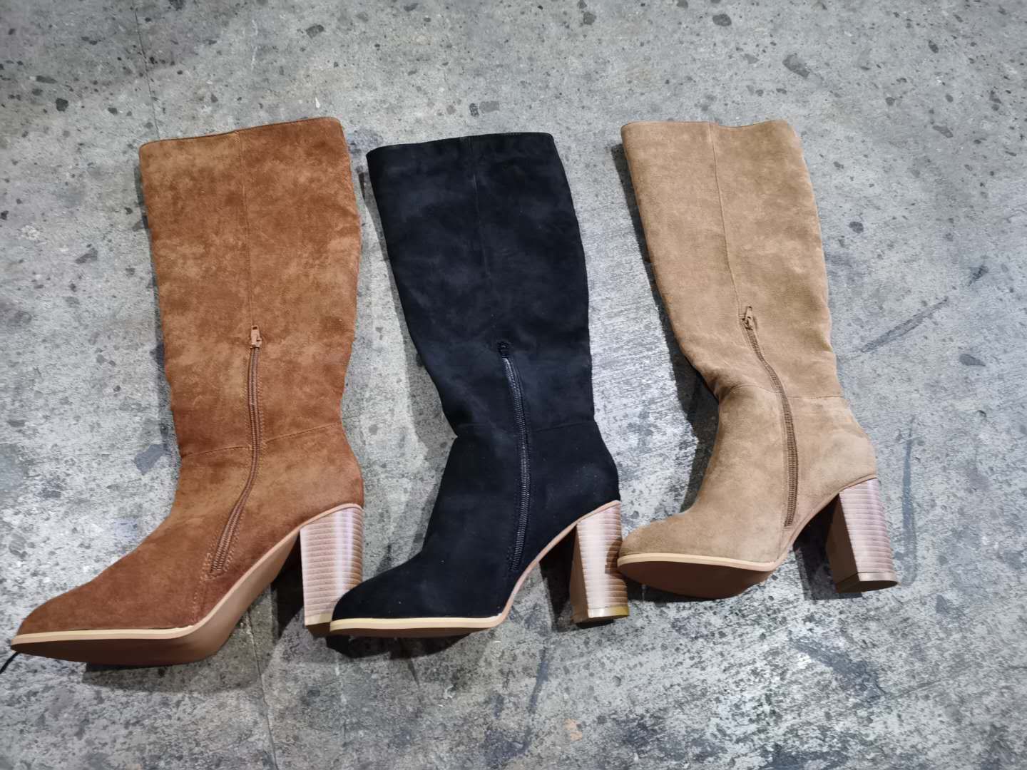 Chunky Heel Thigh-High Boots with Side Zipper for Petite Women | Black Apricot Brown