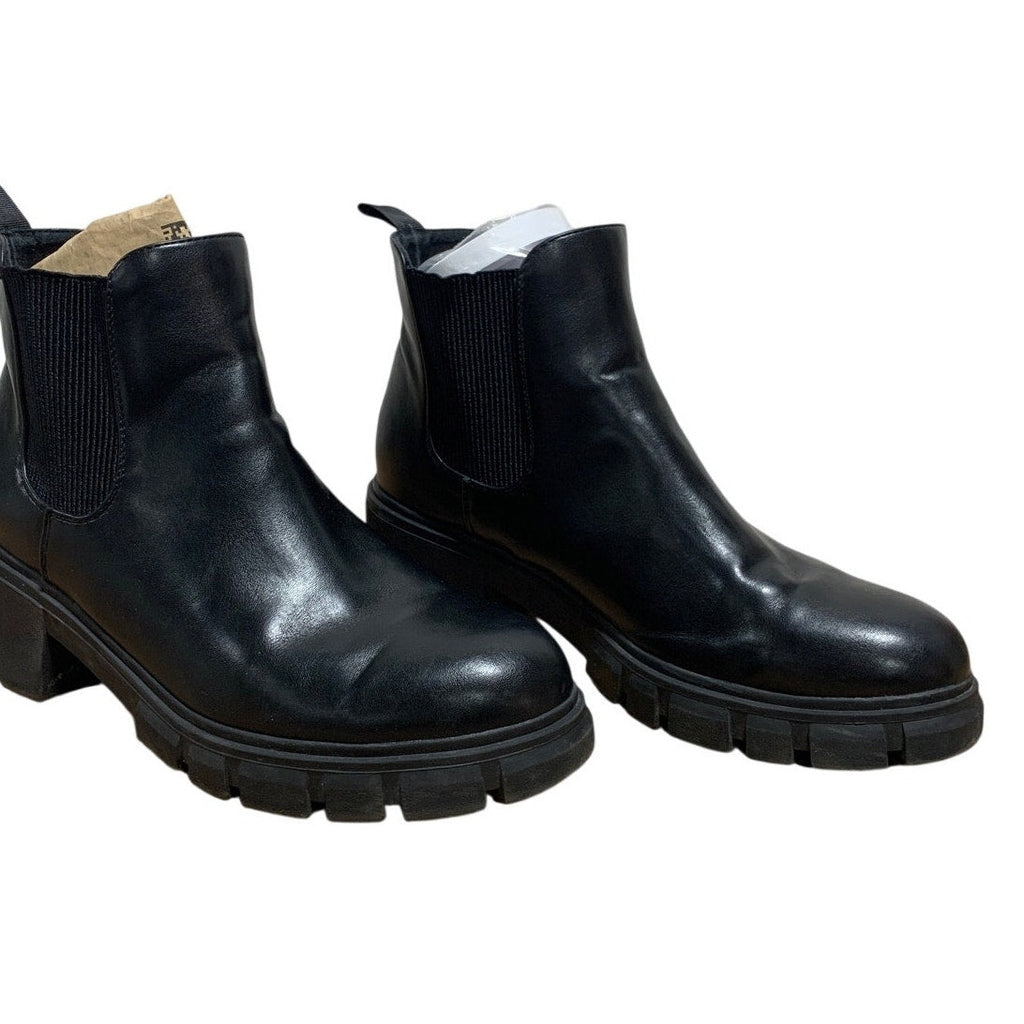 Athlefit Womens Size 9.5 Black 2" Chunky Heel Ankle Boots Slip On Shoes